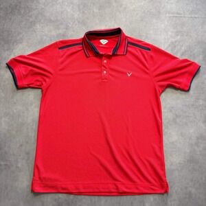 Callaway Polo Shirt Mens L Red Stripe Performance Golf Top Short Sleeve